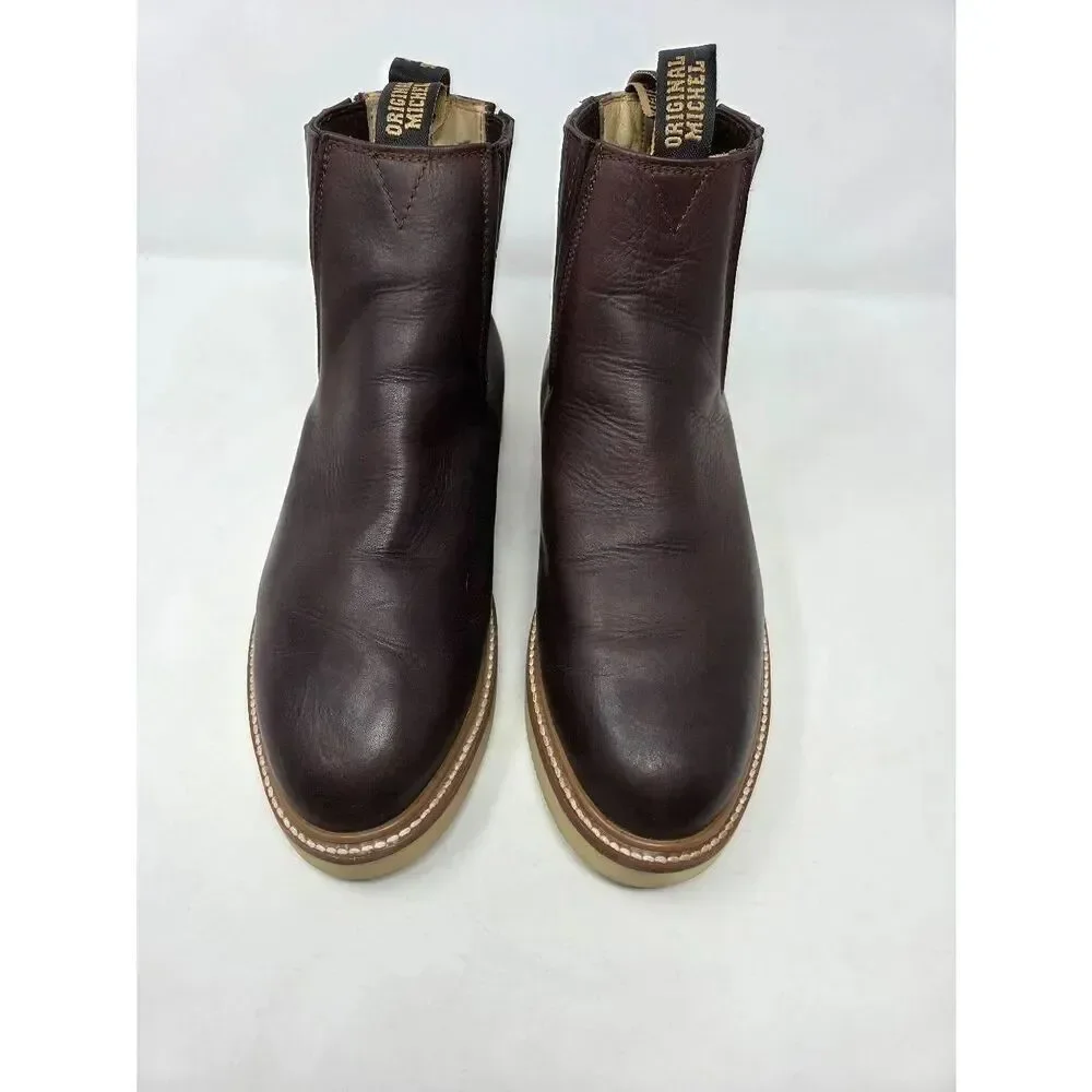 ORIGINAL MICHEL BROWN LEATHER SHORT ANKLE PULL ON WORK BOOTS SOFT TOE MENS 11